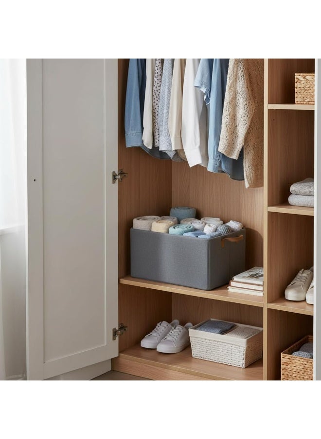 بيوينتي سلال تخزين خزانة قماشية كبيرة قابلة للطي، منظِّمات خزانة قابلة للطي بمقابض، سلال مفتوحة قابلة للطي زخرفية لتنظيم الملابس والألعاب وأرفف غرف الأطفال - Image 5